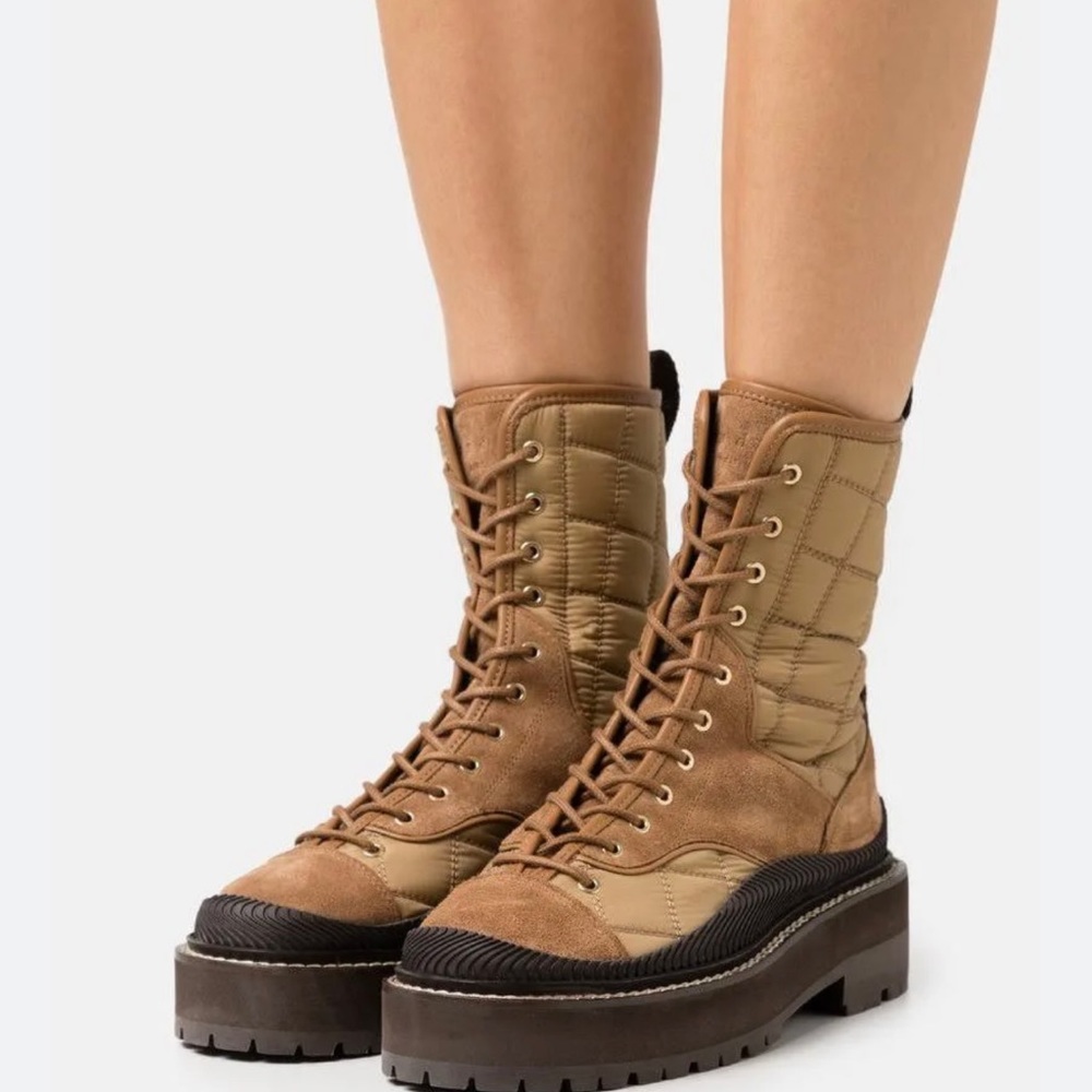 Sandro Women's Camel Mixed-Material High-Top Ankle Boots, EU 38
